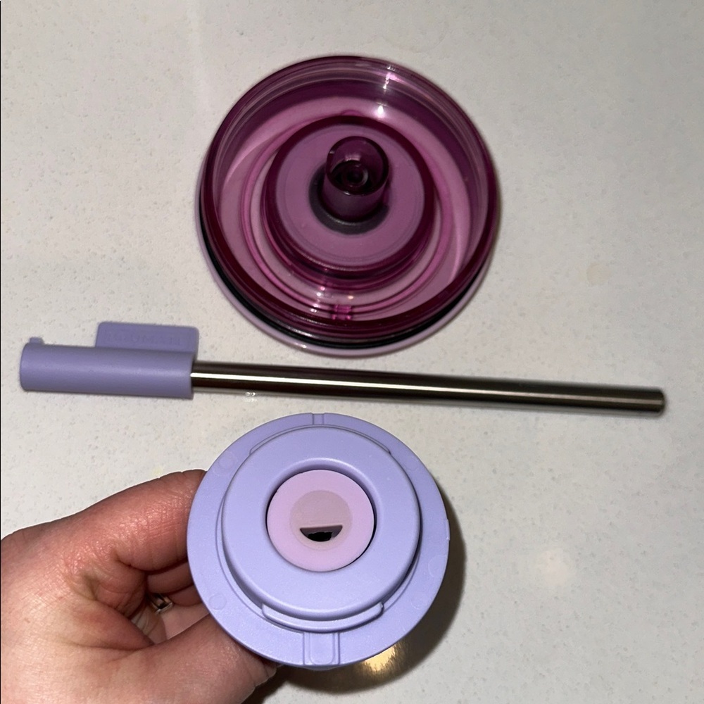 Pastel Tie-Dye Travel Mug with Handle - Purple Accents - Picture 11 of 11